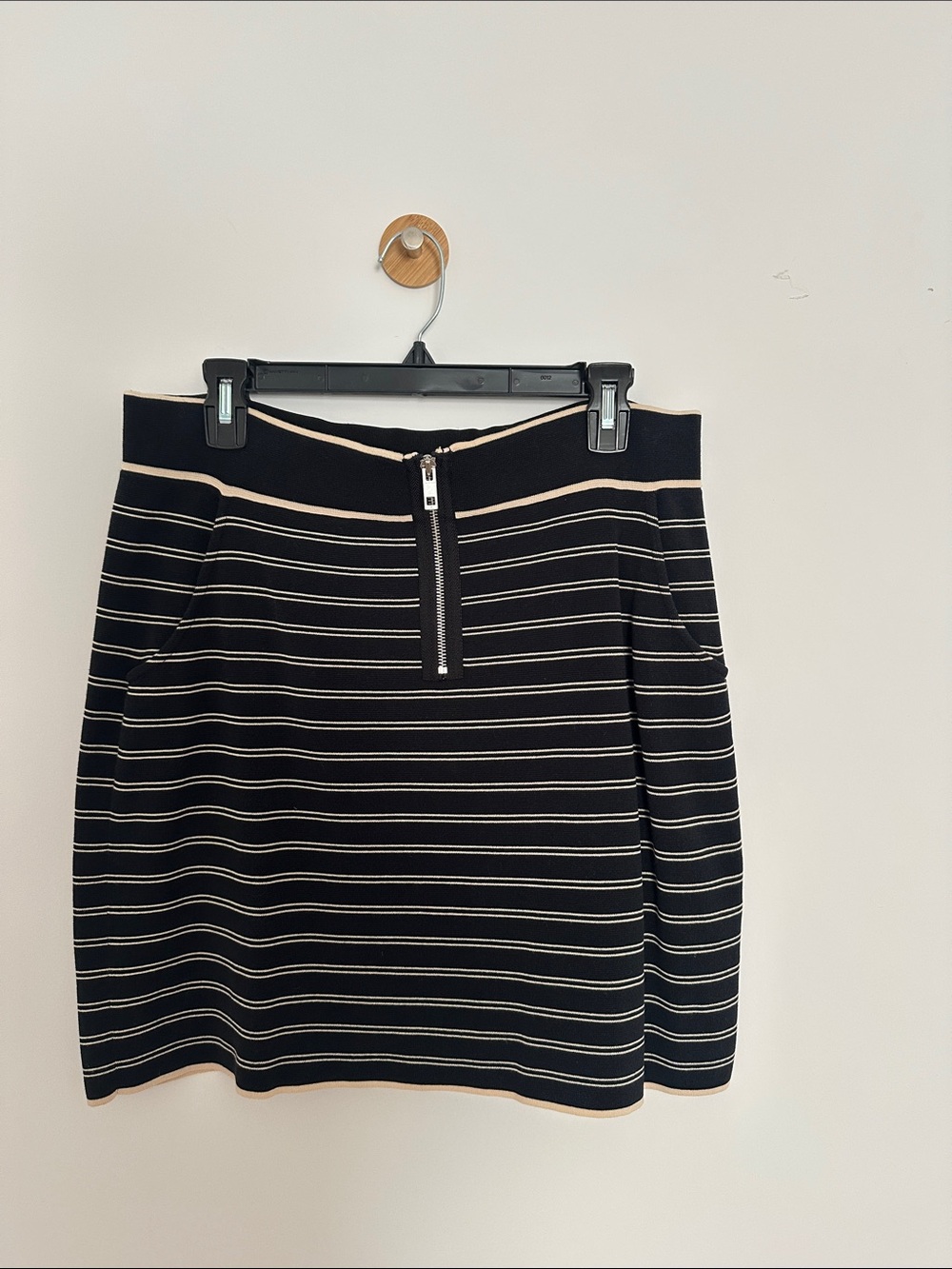 Rag & Bone Black and Cream Striped Zip-Front Skirt